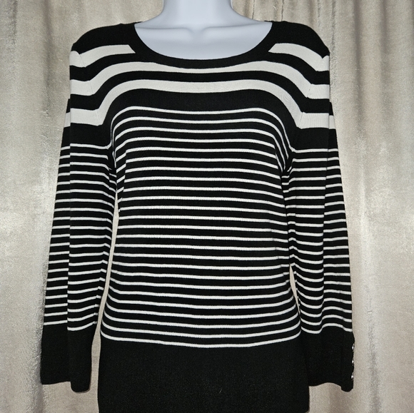 NWT Talbots black & white striped sweater top Womens Medium - Picture 4 of 7